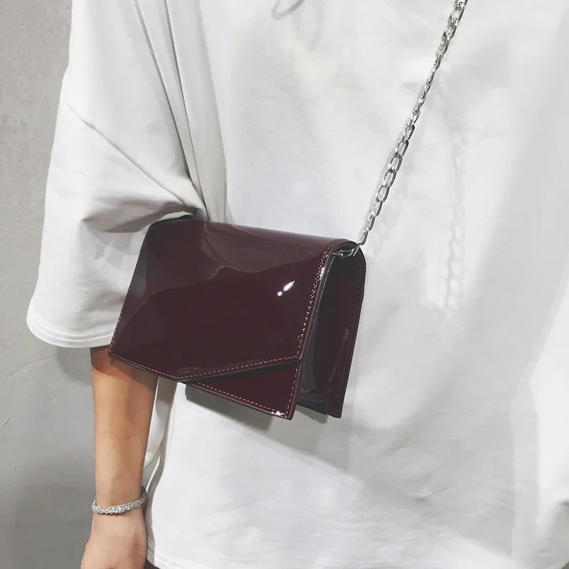 

Mini Bags2019 Graceful Patent Leather Bright Surface Chain Mini Small Bag Oblique INS Wind Origional Square Sling Bag