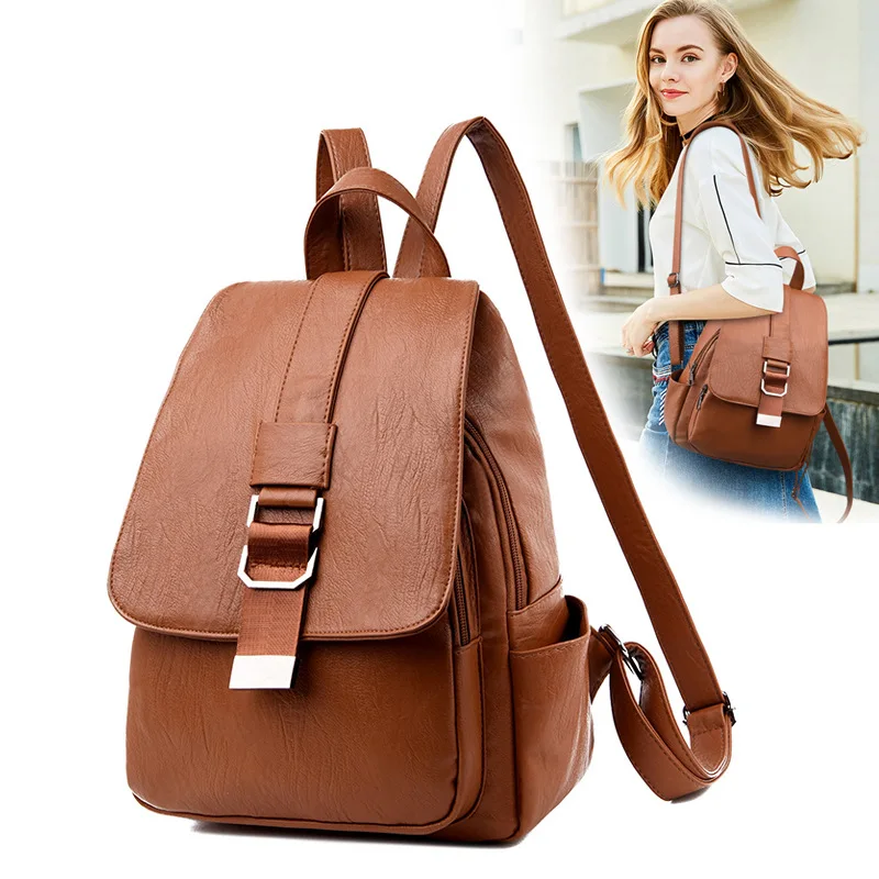 

Multi-Purpose-Style Leather Backpack Korean-style Retro Backpack Women's 2019 New Style Versatile Casual Students Tide Bag