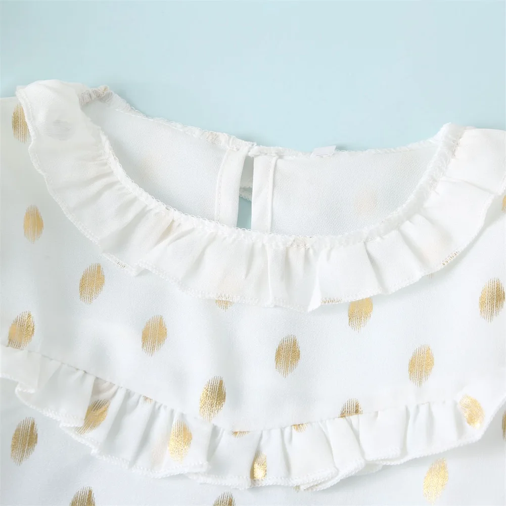 Комплект одежды из 2 предметов для маленьких девочек, футболка в горошек с длинными рукавами и оборками, белая рубашка клетчатая юбка на пуговицах юбка с бантом