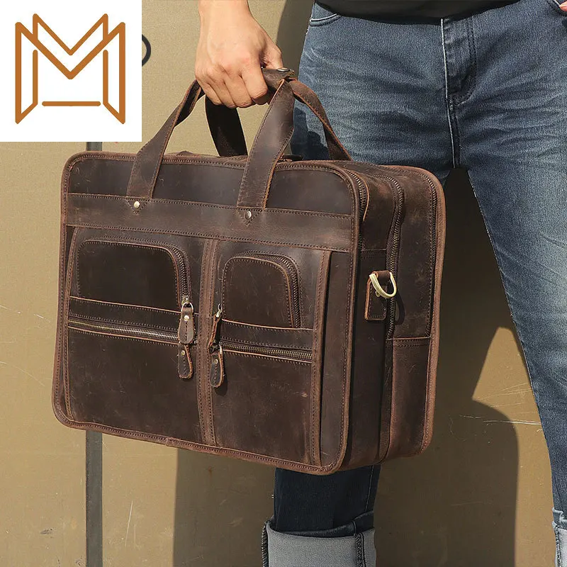 

More Pocket Briefcase Really Cowhide Handbag Crazy Horsehide Inch Computer Business Affairs Package