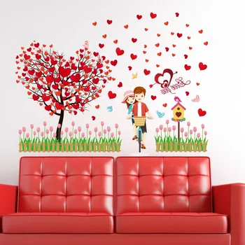 

Sweet Romantic Love Tree Couple Wall Stickers Bedroom for Wedding Decoration Party Children's Room Wall Decals Art Mural Poster