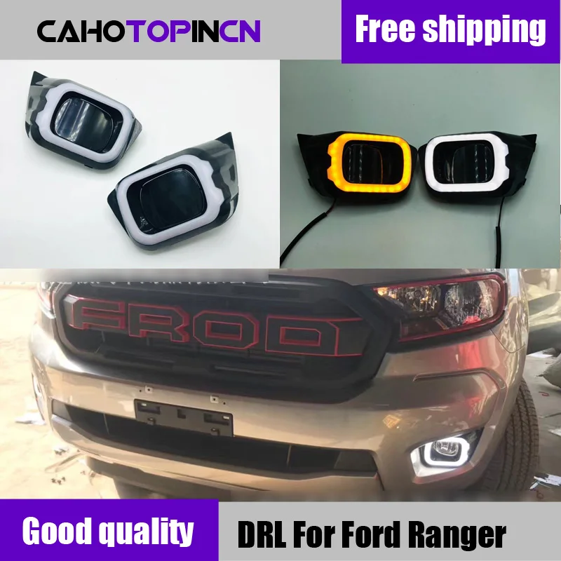 

2PCS LED Daytime Running Light For For Ford Ranger T8 2019 2020 Yellow Turning Signal Relay Waterproof Car 12V LED DRL Lamp