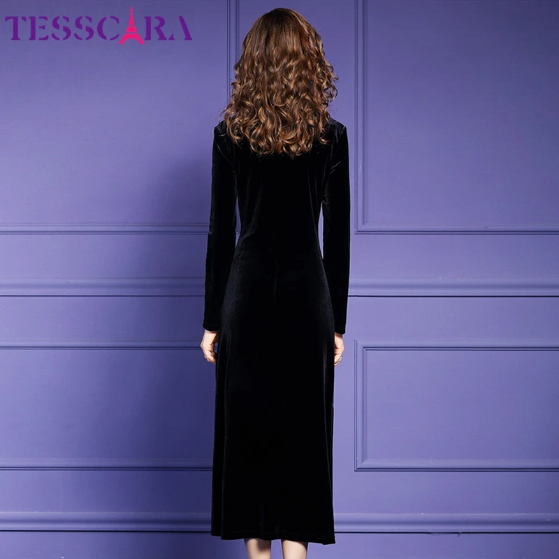 TESSCARA женское длинное элегантное бархатное платье Festa женские вечерние платья высокого качества кружевное дизайнерское платье для вечеринки размера плюс M-4XL