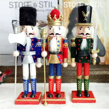 

30cm Nutcracker Puppet Soldier Wooden Christmas Doll For Home Decorations Handmade Wood Crafts European Soldiers Desktop Dolls