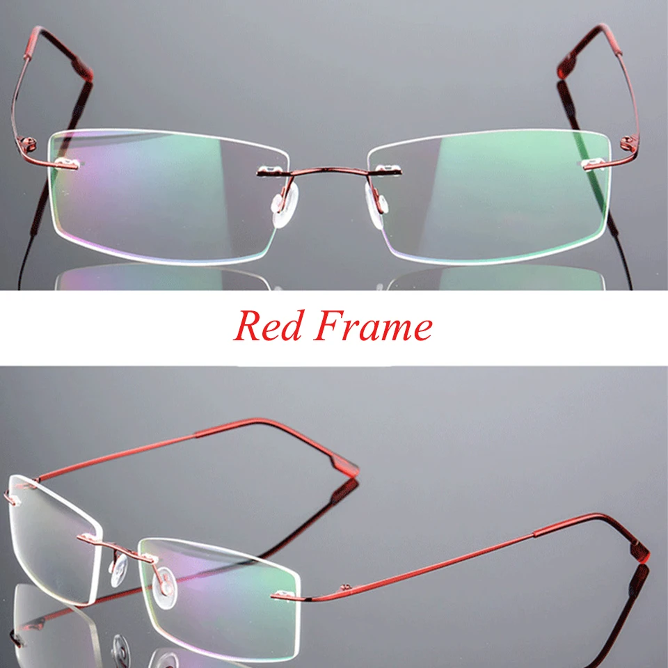 Прогрессивные многофокальные очки для чтения для мужчин и женщин, унисекс, без оправы, анти-синие очки для пресбиопии, очки для близорукости по рецепту - Цвет оправы: Красный