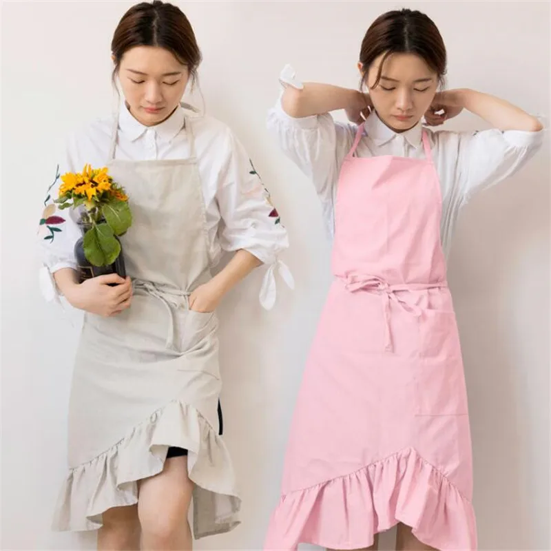 Simple Japanese Cotton And Linen Pleated Butterfly Tail Apron Household Bib Women Housework Kitchen Wrapped Apron
