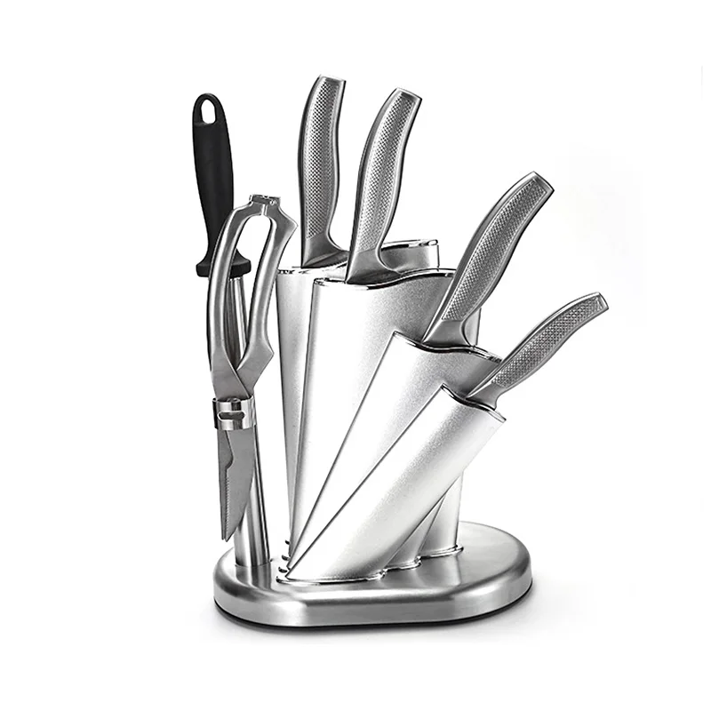 304 Stainless Steel Knife Block Universal 4 Holes With Scissor   Metal Kitchen Knife Holder Counter-top Storage Rack Stand