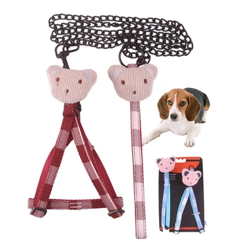 

Cute Pet Harness Leashes Adjustable Dog Vest Leash Puppy Walking Chest Back Strap Cat Doggy Metal Chain Collar Traction Rope