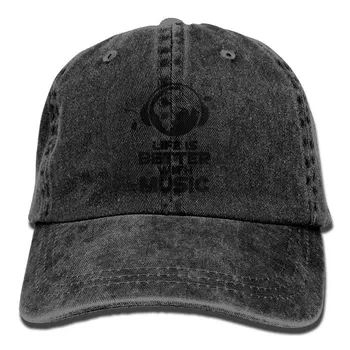 

Life is Better With Music Denim Hat Adjustable Womens Plain Baseball Caps