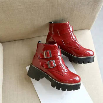 

Fashion Spring Autumn 2020 High Heel Motorcycle Biker Pu Black Red Ankle Boots Shoes