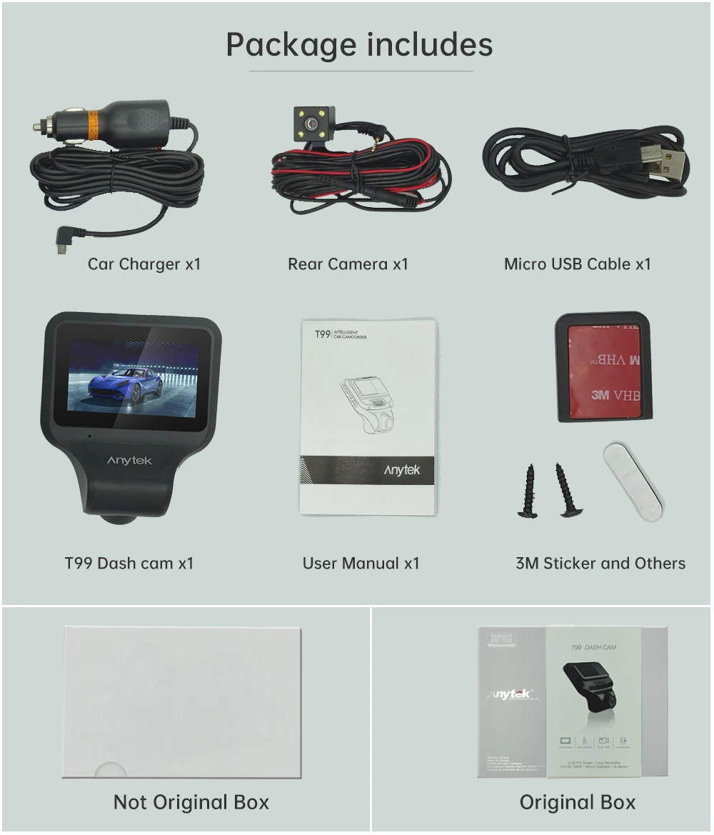 Xiaomi Mijia Mi Dash Cam Camera Anytek T99 1080P HD Driving Recorder G-sensor IPS Display F2.0 30 FPS Built-in speaker