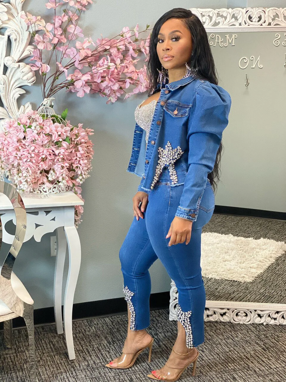 co ord sets Casual Jeans Suit Women Denim Two Pieces Set Blue Long Sleeve Jeans Top&Long Pants Slim Tracksuit Outfits 2021 Spring Autumn OL two piece skirt set