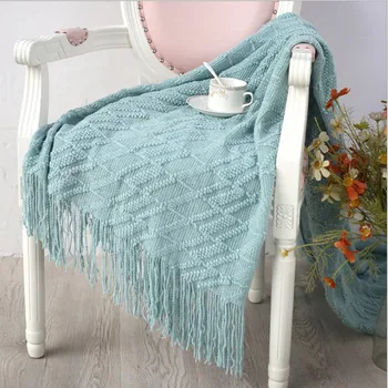 

Beige Grey Blue Knitted Throw Travel Blanket with Tassels Yellow Bed Banket Super Soft Blanket Sofa Cover Cool Blanket 130x170cm
