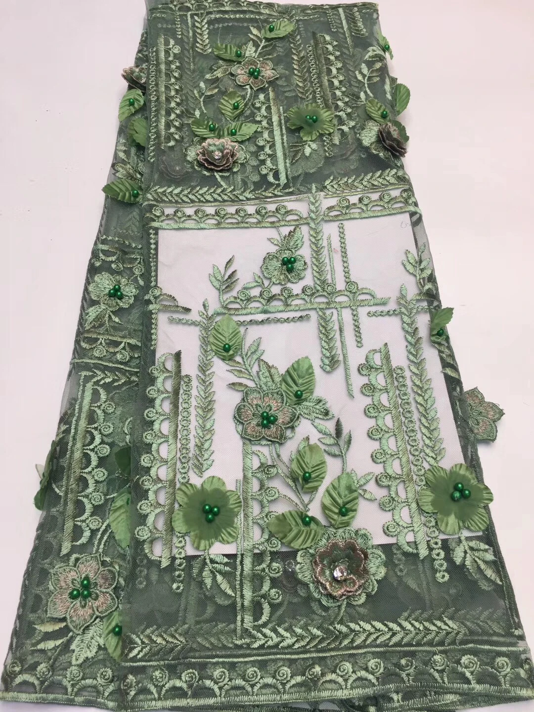

African lace fabric 2019 high quality lace bride 3D beaded lace fabric Nigerian tulle mesh lace fabric ZX33561