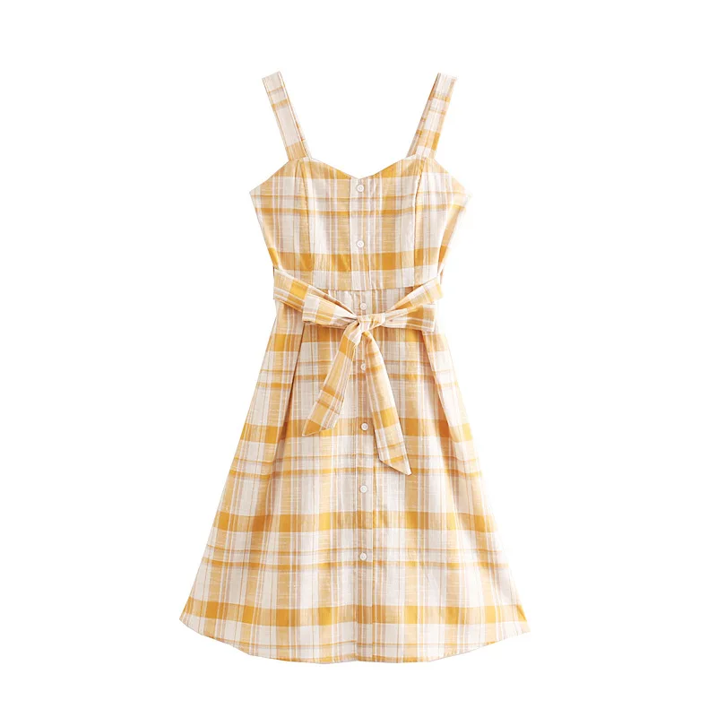 

Western Style 2019 Summer Wear New Products WOMEN'S Dress Literature And Art Pattern Strapped Dress High-waisted Bow Lace-up Pla