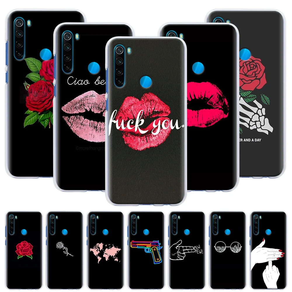 

Black Background Pink Lips roses Hard Case for Xiaomi Redmi Note 6 7 8 Pro 8T 9S 9 Pro 6A 7A 8A K20 K30 Pro Phone Cover Capa