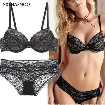 

SXTHAENOO New Top Sexy Underwear Set Women Bra A B C Cup Comfortable Thin Cotton Brassiere Lace Lingerie Set Embroidery Bras