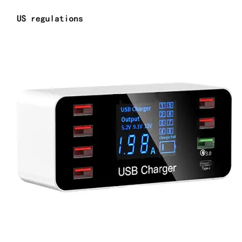

8 Port Usb Type C Charger Plastic Smart Led Display Quick Charge 3.0 Usb Fast Charging Adapter Smart Ic Travel Charger