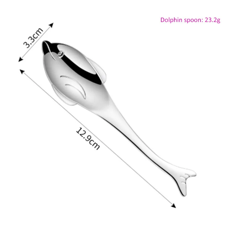 Dolphin silver 5 упаковок, индивидуальная маленькая ложка для кофе с дельфином, морской лошадью, 304 нержавеющая сталь, чайная медовая ложка, kawaii, маленькие Десертные Ложки - Цвет: Dolphin silver