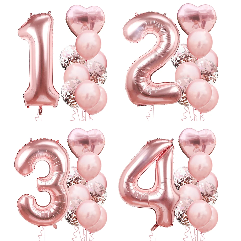 10Pcs Birthday Party Rose Gold Number Foil Balloons Decoration Kid Baby Girl Princess 1 2 3 4 5 6 7 8 9 Years Old | Дом и сад