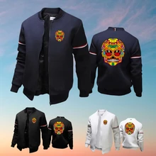 Men's Jacket Solid Color Personality Coat Fall Winter Casual Outdoor Baseball Uniform Psychedeli Printed Zipper Streetwear