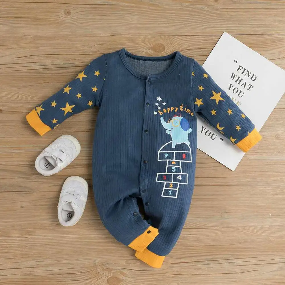 Newborn Bodysuit Round Neck Long Sleeve Cotton Single-breasted Star Animal Cartoon Image Baby Bodysuit
