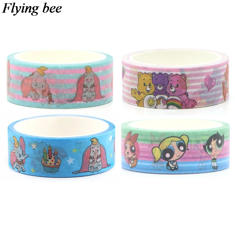 Flyingbee 4 шт./компл. с рисованным аниме, забавные стикеры Дамбо клейкая лента для телефонов с изображением героя из мультфильма для девочек Бумага лента Washi подарки для детей X0642