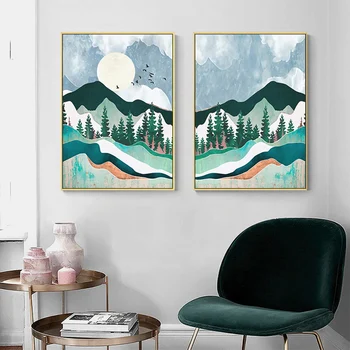 

Trendy Abstract Mountain Landscape Mint Green Canvas Prints Painting Wall Art Picture Poster for Living Room Home Decor NO FRAME