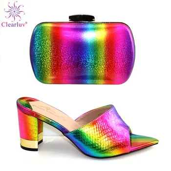 

Special Design Mature Multi Color Shoes And Bag To Match Set Italian High Heels Party Shoes And Bag Set For Wedding Dress