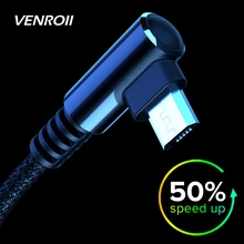 Venroii кабель Micro USB для быстрой зарядки 90 градусов игровой шнур провод для передачи данных для мобильного телефона для samsung Xiaomi Redmi Note 5 huawei Honor 8X