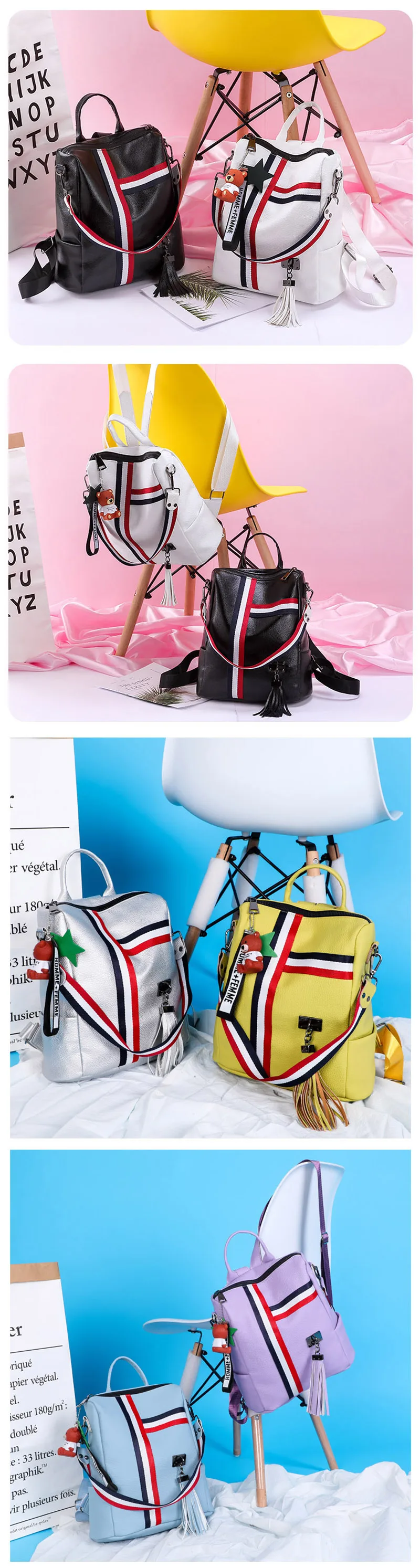 Fashion zipper ladies backpack PU  Leather