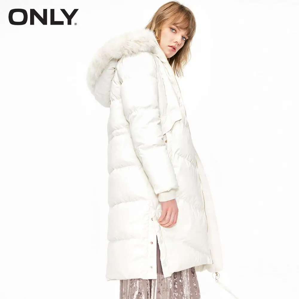 

ONLY 2019 Autum Winter New Arrivals Long Fox Fur Collar Cinched Waist Down Jacket | 118412514