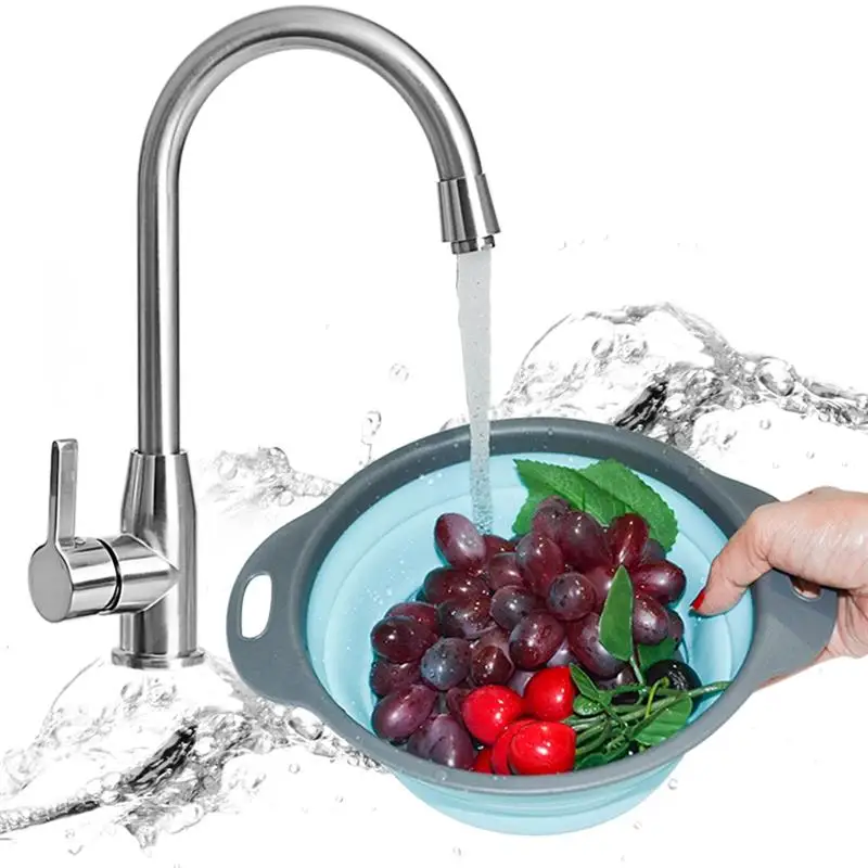 Silicone Collapsible Drain Basket Filter Creative Folding Vegetable Fruit Storage Basket Kitchen Multifunctional Storage Tool