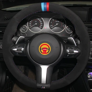 

Black Suede Light Blue Blue Red Marker Car Steering Wheel Cover for BMW F87 M2 F80 M3 F82 M4 M5 F12 F13 M6 F85 X5 M F86 X6 M F33