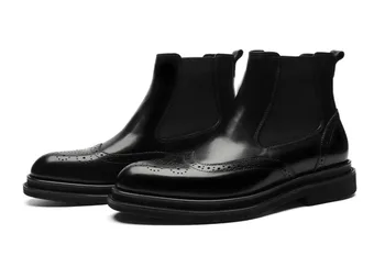 

Trend Men Shoes Boots Large Size Cowhide Boots Thick Bottomed Round Toe Leather Shoes England Style Work Breathable Pointed Toe