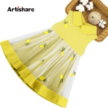 Детские платья для девочек, платье с вышивкой для девочек Сетчатое платье в стиле пэчворк для девочек, новая летняя одежда для девочек 6, 8, 10, 12, 14 лет