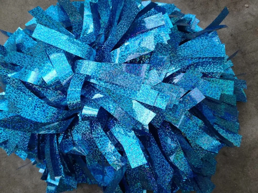 Professional Cheerleader Pom poms,Metallic light blue /black / white,color,one piece