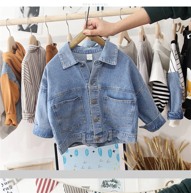

2019 new autumn item girl casual pocket jeans jacket denim coat