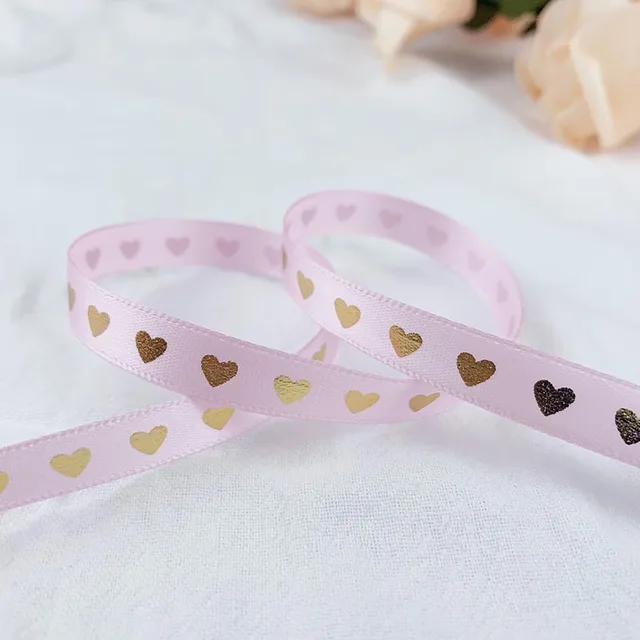 5 Yards 10mm Satin Ribbons Heart Pattern Printed Ribbon For Crafts DIY Bow Handmade Gift Wrap Party Wedding Christmas Decor Pink