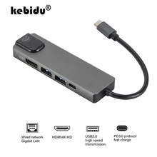 Kebidu 5 в 1 USB C концентратор к HDMI Gigabit Ethernet Rj45 Lan адаптер для Macbook Pro iPad Pro 11 12,9 Thunderbolt 3 type c концентратор