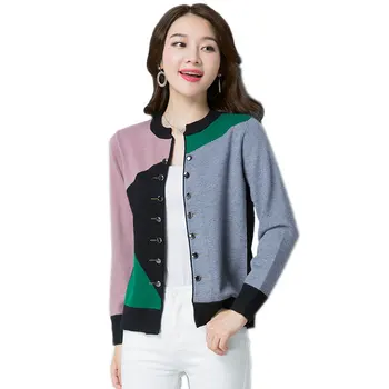 

Knitting Cardigan Woman Loose 2020 Spring Loose Patchwork Color Sweater Oversized Fashion
