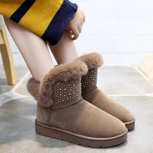 Зимние ботинки из плюша и замши; женские зимние теплые ботильоны с мехом внутри; 3 цвета; Модные женские ботильоны с украшением в виде кристаллов;