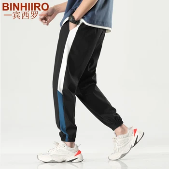 

Summer Men's Sports Pants Lightweight Breathable Striped Stitching Casual pants Loose Beam Feet Thin Jogging Sports Pants Male