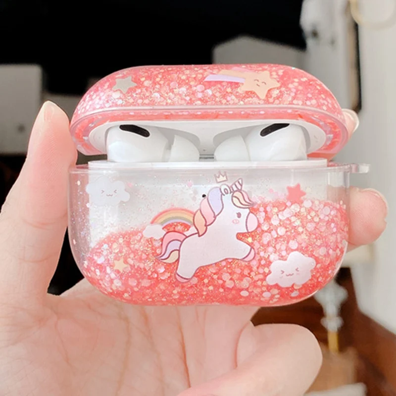 Colorful Glitter Liquid Quicksand Unicorn Crystal Earphone Case For 
