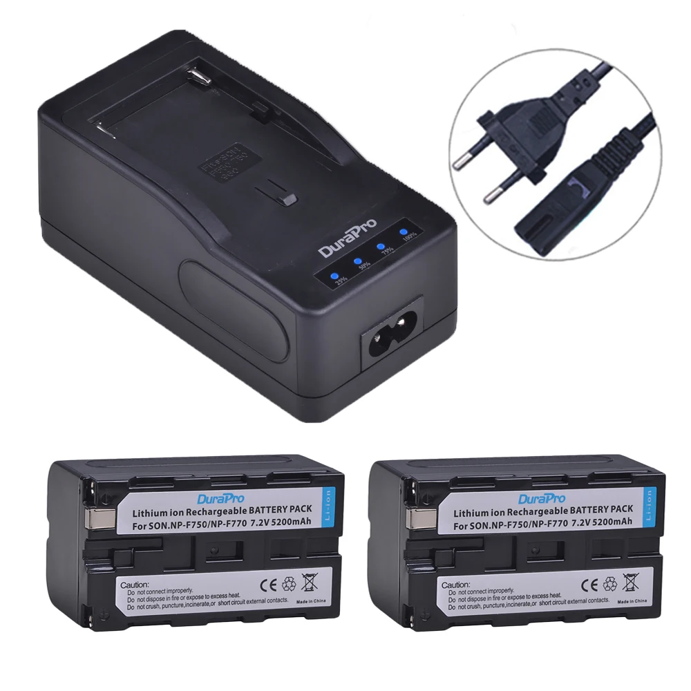 DuraPro 2x5200 мАч NP F750 Аккумулятор для фотоаппарата + универсальное светодиодное
