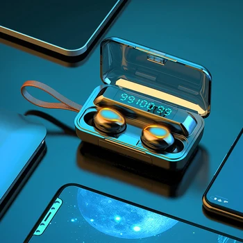 

bluetooth wireless headset Portable power bank dazzling lighting effect with rope touch true triple display for apple xiaomi