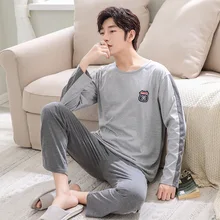 2021 Spring Autumn Men Cotton Pajamas Long Sleeve Male Pajama Set Men Long Pants Pajamas For Men New Sleepwear Suit Homewear 4XL