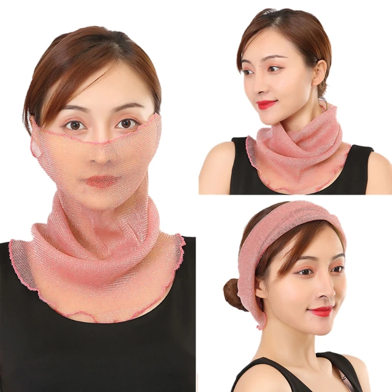 

Women Neck Gaiter Face Mask Shimmer Mesh Floral Sunscreen Earloop Scarf Headband
