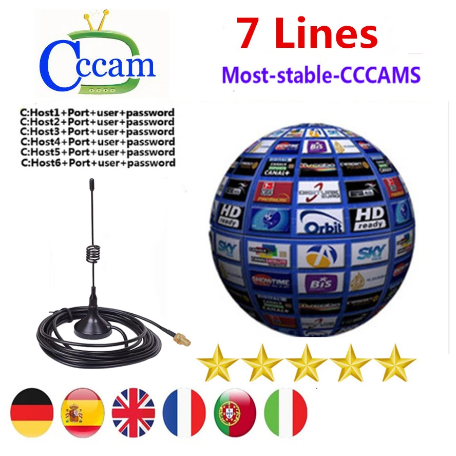 

DVB-S2 CCcam Cline for 1Year 7lines Europe Satellite TV Receiver GTmedia V8 Nova Freesat V7 Clines Spain Portugal Germany Poland