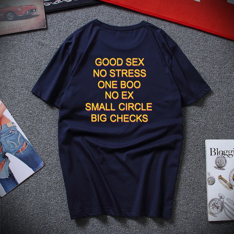 Смешная футболка с надписью «Good Sex No Stress One Boo No Ex Small Circle Big checkes», европейские размеры, хлопок